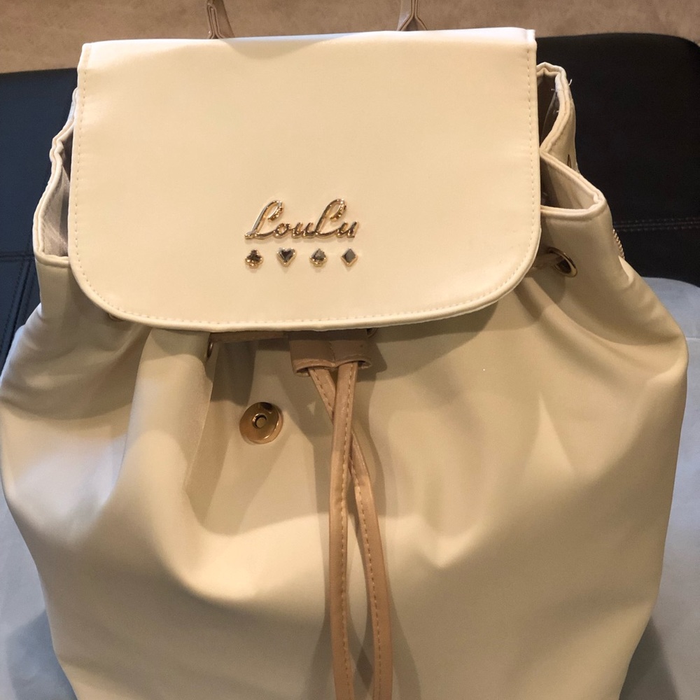 backpack-LouLu Backpack NWOT Ivory Gold Hardware Leatherette /Polyester - Picture 8 of 17